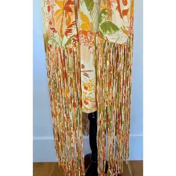 Farm Rio Leopard Forest Sand Mini Dress Multicolor Medium Halter Fringe Hem - Picture 6 of 9